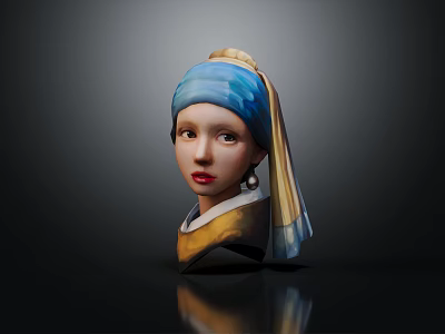 The Girl With a Pearl Earring Head Sculpture Wearing Blue Gold Headscarf And Pearl Earring 3d model