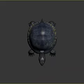 Realistic Blue Turtle With Textured Shell Yellow Stripes Open Mouth And Claws