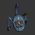Cartoon Fantasy Game Movie Character With Blue Skin Large Ears Feather Headdress Necklace Holding Staff
