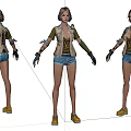 Game and Movie Character with Short Hair Green Top Beige Vest Blue Shorts Yellow Shoes
