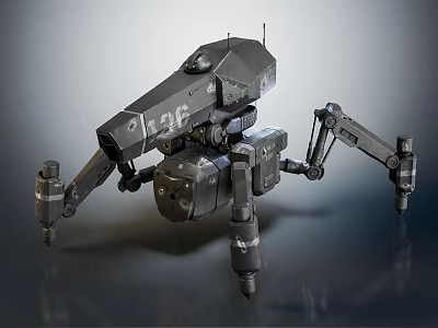 Smart Machine With Multi Legged Mechanical Structure And Industrial Metal Design 3d model