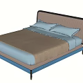 Modern Double Bed With Brown Striped Headboard Blue Frame And Light Blue Bedding 3d model