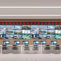 Modern Monitoring Room With Video Wall Multiple Monitors Control Console And Ergonomic Chairs