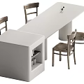 Modern White Rectangular Dining Table Set With Four Wooden Chairs And Side Cabinet 3d model