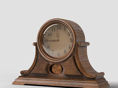 Vintage Wooden Mantel Clock With Round Dial And Carved Base Details 3d model