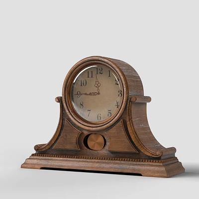 Vintage Wooden Mantel Clock With Round Dial And Carved Base Details 3d model