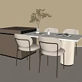 Cream Wind Island Table Dining Table and Chair 3d model