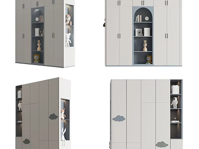 Modern Minimalist Wardrobe With Glass Door Panels Open Shelves And Cloud Decorative Motifs 3d model