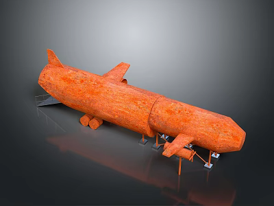 Orange Missile Model With Tail Fins And Support Stands On Display Structure 3d model