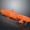 Orange Missile Model With Tail Fins And Support Stands On Display Structure