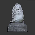 Artistic Lion Sculpture Carving In White Marble With Detailed Mane And Stone Base