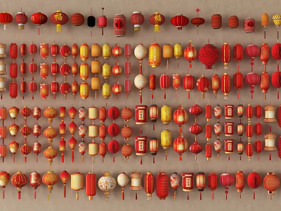 Vibrant Traditional Chinese Lanterns with Diverse Colors and Decorative Patterns 3d model