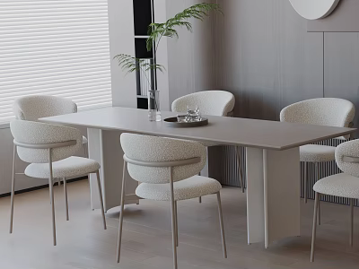 Modern Light Colored Dining Table Set With Chairs Vase Tray And Blinds 3d model