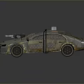 Rusty Worn Car With Metal Mesh Roof And Storage Boxes On Top