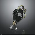 Green Protective Gas Mask With Yellow Straps And Metallic Filter Design 3d model
