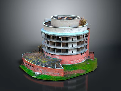 Circular Multi Storey Building With Red Brick Base Light Colored Floors Balconies And Surrounding Grass 3d model