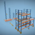Industrial Metal Frame Storage Racks With Multi Tier Design Blue Uprights And Orange Shelves
