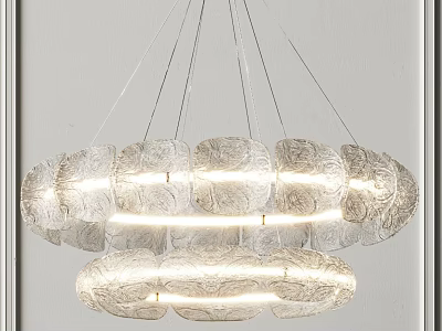 Modern Elegant Chandelier With Multi Layered Circular Design Transparent Textured Shades And Soft Glow Lighting 3d model