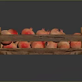 Fresh Ripe Juicy Pomegranates Neatly Packed In Rustic Wooden Crate