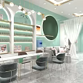 Modern Beauty Hair Salon Interior With Green Walls White Workstations And Product Displays