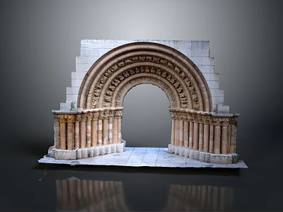 Ancient Stone Archway With Historic Carved Columns And Stone Paved Ground Landscape 3d model