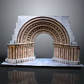 Ancient Stone Archway With Historic Carved Columns And Stone Paved Ground Landscape