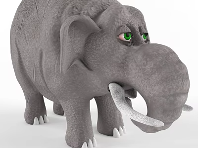 Gray Woolly Mammoth 3D Character With Green Eyes And White Tusks 3d model