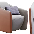 Modern Single Sofa With Gray Fabric Brown Leather Armrests And Gray Pillow 3d model
