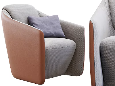 Modern Single Sofa With Gray Fabric Brown Leather Armrests And Gray Pillow 3d model