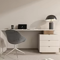 Modern Home Office Desk With Gray Chair Laptop Black Table Lamp And Green Plant