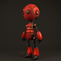 Red Robot Game Character 3D Model With Black Joints And Round Head