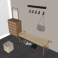 Woven Shoe Bench with Drawer Cabinet Wall Hooks Hanging Bag and Shoes in Modern Entryway