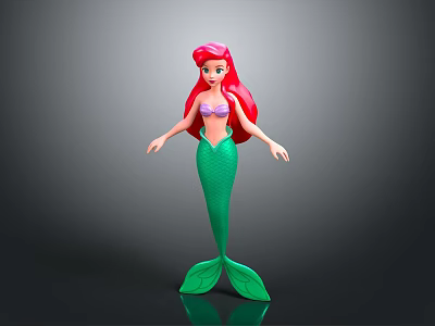 Colorful Mermaid Toy Figure With Red Long Hair Purple Bikini Top And Green Tail 3d model
