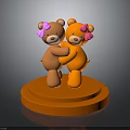 Cute Orange Teddy Bears With Pink Bows Hugging On Round Orange Base