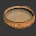 Hand-Carved Copper Sculpture Circular Vessel With Dual Handles Glossy Surface And Artistic Design