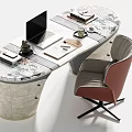 Modern Office Desk With Laptop Coffee Cup Notebooks And Grey Red Chair