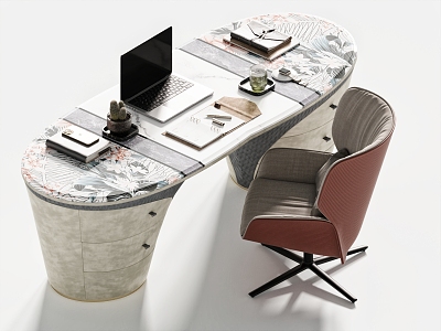 Modern Office Desk and Chair Boss Desk Boss Chair Computer Notebook Office Supplies 3d model