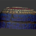 Modern Display Shelf Featuring Blue Red Decorative Box with Gold Accent Inlays