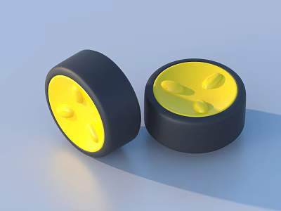 Two Black Wheels With Yellow Inner Circular Design And Plastic Structure Details 3d model