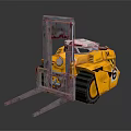 Yellow Industrial Forklift With Number 6 Front Forks And Track Wheels