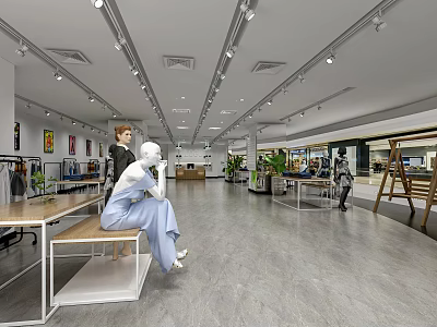 Modern Clothing Store Interior With Mannequins Clothing Displays And Bright Lighting 3d model