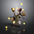 Cute White Cartoon Mouse Character With Big Ears Blue Eyes Scroll And Yellow Glowing Lights