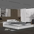 Modern Bedroom Interior With Platform Bed Wooden Paneling And Floor to Ceiling Windows