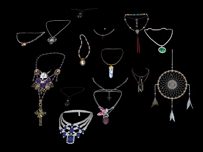 Jewelry Decoration Set Featuring Necklaces Pendants Dreamcatcher and Gemstone Feather Accents 3d model