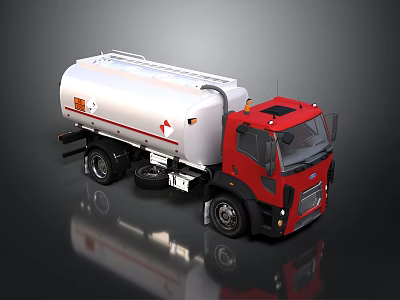 Red Cab White Tank Heavy Duty Tanker Truck With Ladder Logo And Shiny Surface 3d model