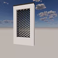 Modern Garden Wall With White Frame And Black Grid Pattern Against Blue Sky 3d model