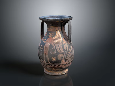 Ancient Ceramic Amphora Sculpture With Carved Phoenix And Decorative Motifs 3d model