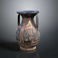Ancient Ceramic Amphora Sculpture With Carved Phoenix And Decorative Motifs