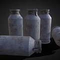 Industrial Equipment With Vintage Metal Milk Cans And Rusty Metal Pipe