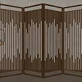 Modern Wooden Room Divider With Vertical Stripes Design In Interior Space With Green Plant